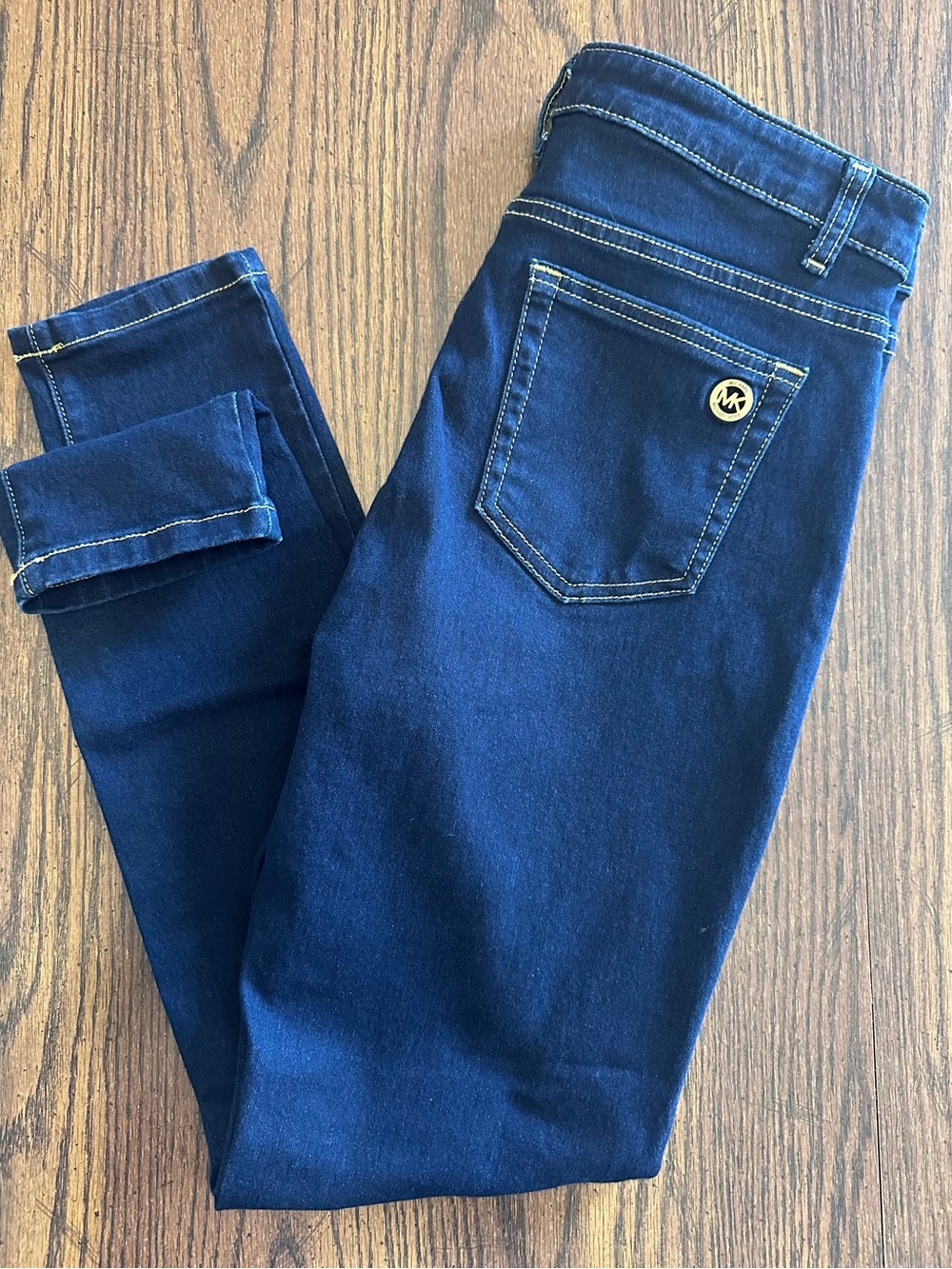 Michael Kors Navy Blue Skinny Jeans with Gold MK Accent